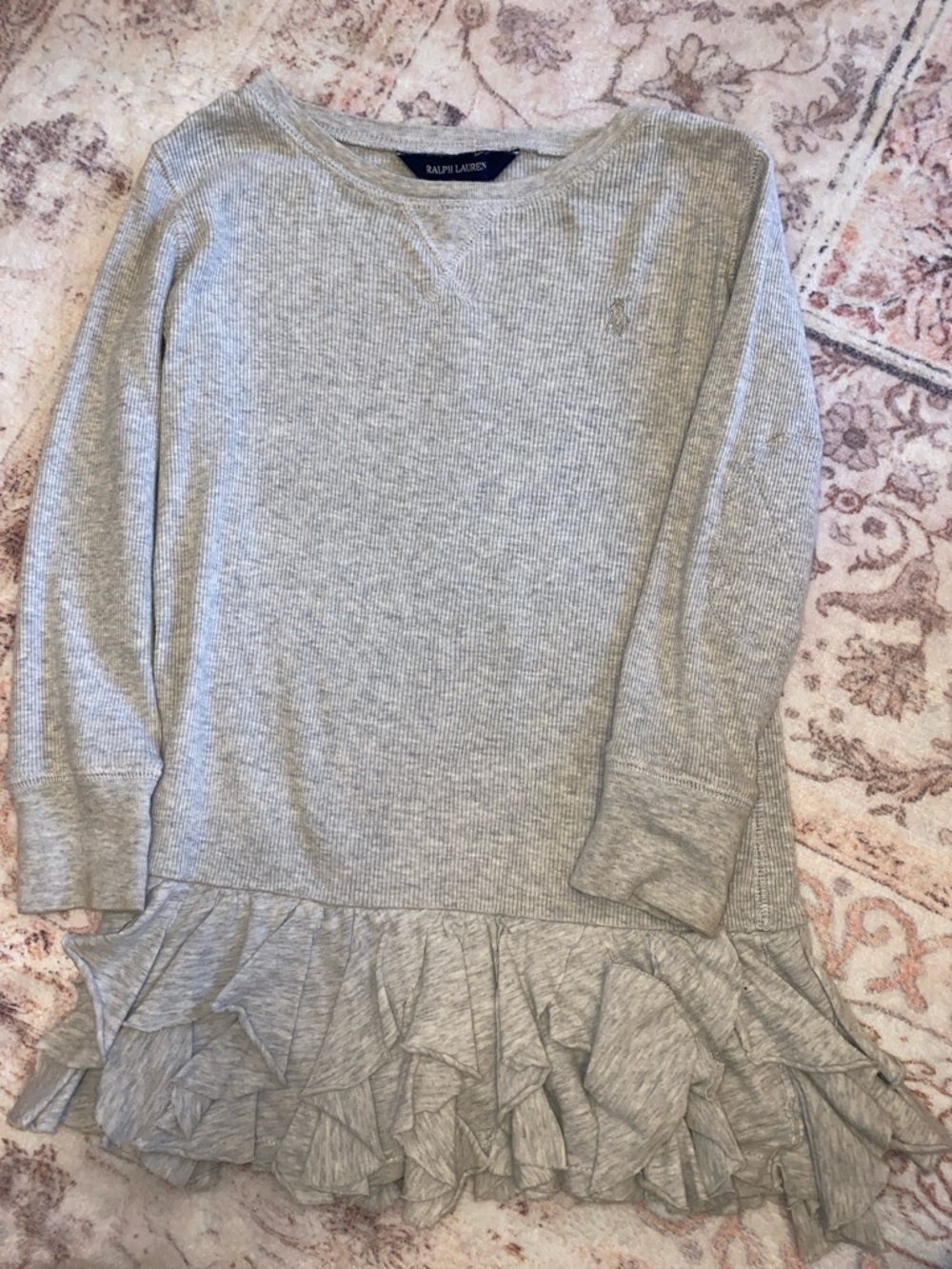 Ralph Lauren Heather Gray Ruffle-Hem Knit Top